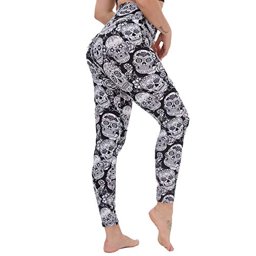 NexiEpoch Leggings for Women - High Waist Soft Tummy Control Stretch Pants for Yoga Workout, Training (Skull, Large-X-Large)