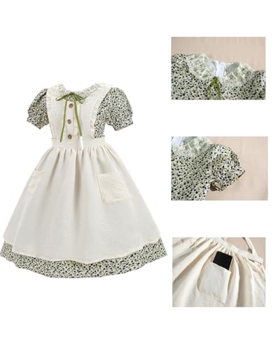 Vestido pionera niña estilo colonial verde floral miniatura 4