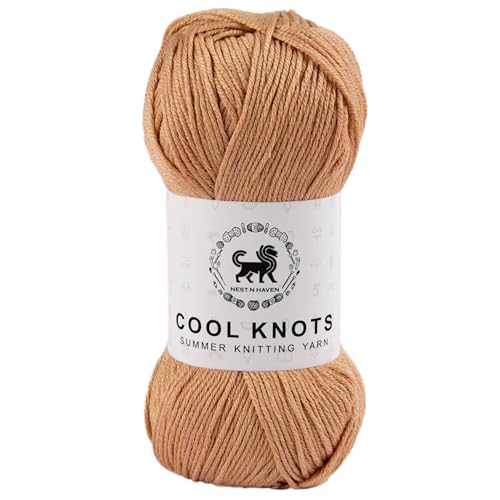 Image of NESTNHAVEN Polyester Cool Knots, Hand Knitting Yarn (1 Yarn Ball 100g) - Luxury Thread for Crochet, Amigurumi, Embroidery, Toys, Garments, Flowers and Hobby Projects (Golden Beige)