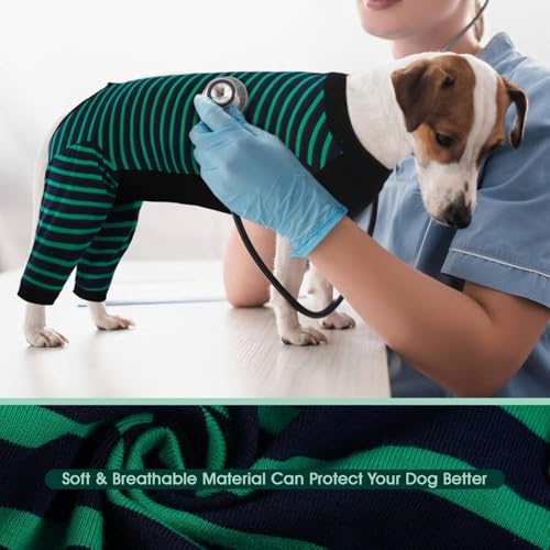 Image of Kuoser Dog Recovery Suit with Anti Licking Rear Leg Sleeve, Green M | Abdominal Dog Surgical Suit with Pants Cover Protect Wounds, Dogs Elbow Protector Soft Pet Surgery Onesie Cone Alternative
