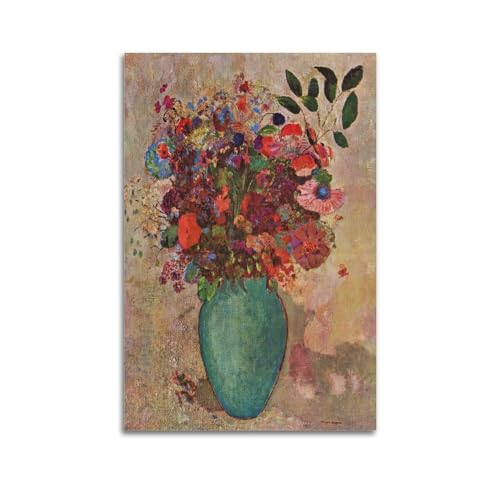 Toile Odilon Redon Fleurs dans un Vase Turquoise 50x75 cm pour salon