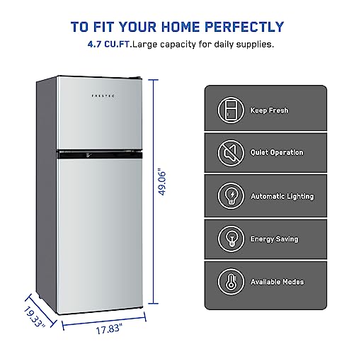 Frestec 4.7 CU' Refrigerator, Mini Fridge with Freezer, Compact Refrigerator, Small Refrigerator with Freezer, Top Freezer, Adjustable Thermostat Control, Door Swing, Stainless Steel Look (FR 472 SL)