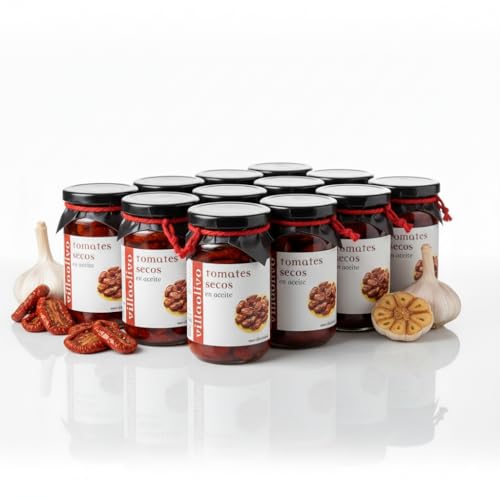 Villaolivo - Tomates Secos en Aceite de Oliva Virgen Extra 330g | Sabor Intenso y Natural | Sin Conservantes | Producto Gourmet Mediterráneo (12 unidades)