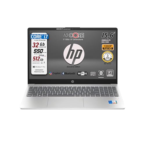 Image of HP 250 G10, Laptop Notebook, Intel Core i7 1355u,13Th, 10Core, Ram 32Gb, SSD 512Gb, 15.6 inch IPS FHD, Wi-Fi 6, HD Webcam, Backlit Keyboard, Fingerprint, Win 11Pro, Italy Warranty