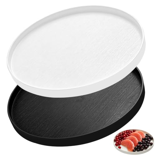 Piuluvor® 2 STK Deko Tablett Rund, 30cm Serviertablett Weiß/Schwarz Groß