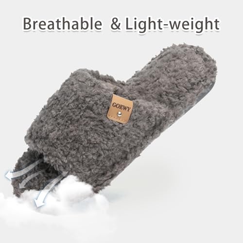 Image of GOEWY Fuzzy Open Toe Slippers for Women Indoor Cozy Memory Foam Slip On House Slides Shoes Gifts for Womens Her Mom
