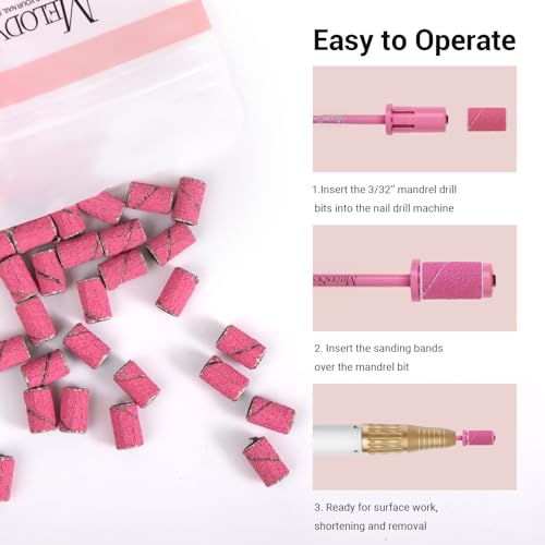 Image of MelodySusie Crystal Top Mandrel Bit for Nails, 3 /32'' Easy Off Nail Drill Bits for Sanding Bands, Suitable for Acrylic Nails Gel Manicures and Pedicures, Pink Blossom