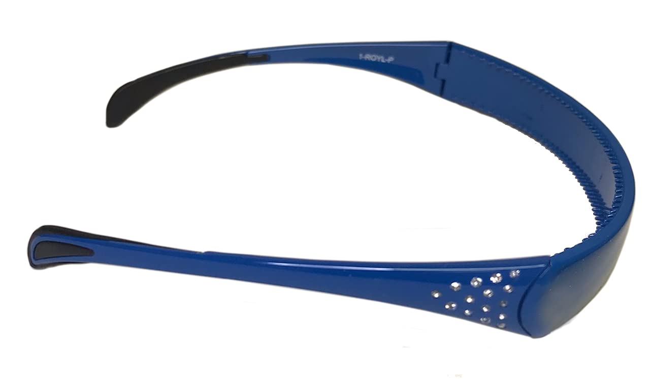 Hinged Headband fits like sunglasses providing lift and style without giving you a headache - by SqHair Band (Royal Blue-Crystals)