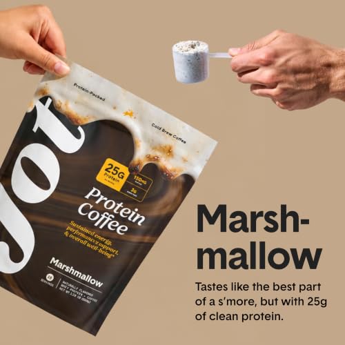 Image of Jot Protein Iced Coffee - 25g Grass-Fed Whey, Only 5 Ingredients - 150mg Caffeine, 3g Added Sugar, No Artificial Sweeteners - Mix with Water, Milk or Smoothie - Marshmallow (15 Servings)