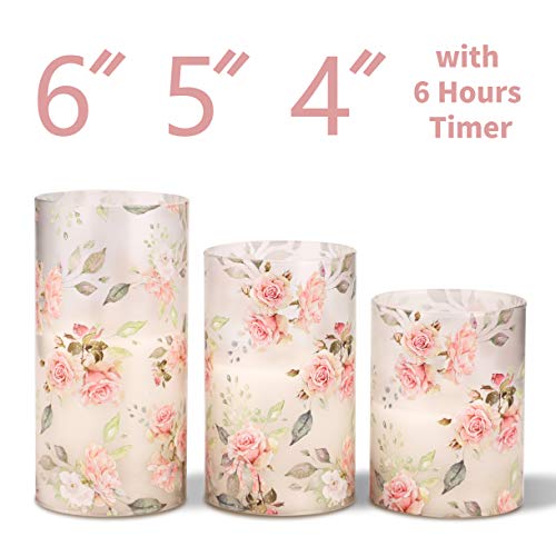 Image of Rose Flameless Candles with Remote Real Wax Blinks Glass Battery Operated Candles - Home Party Wedding Thanksgiving Christmas Summer Decor - Set of 3