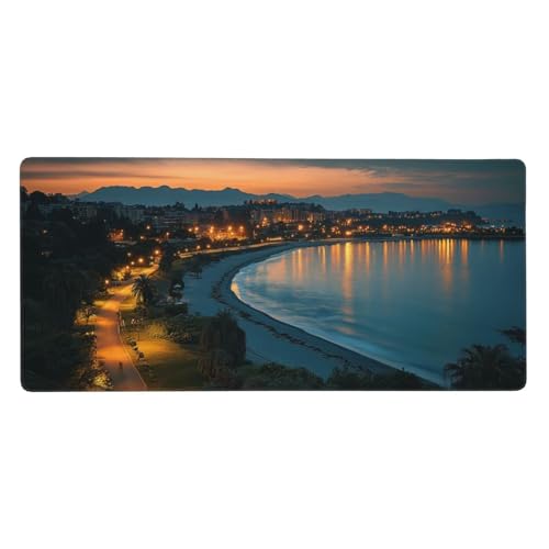 Alfombrilla De Ratón （800 x 300 x 3 mm） Ciudad De Playa Alfombrilla De Ratón Extendida De Gran con Base De Goma Antideslizante, Mejora La Precisión Y La Velocidad, Lavable, para Gamers, Pc N3196