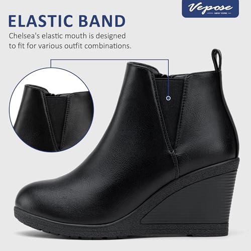 Vepose Women's 9679 Low Wedge Boots, Comfortable Ankle Booties with Inside Zipper4