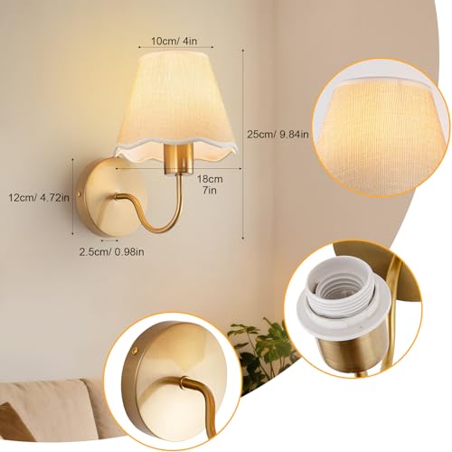 Image of ADISUN Battery Operated Wall Sconce Set of 2, Gold Wall Lamps Rechargeable Bulbs for Living Room, Cream Rattan Shade, Wireless Wall Lights for Bedroom Living Room Hallway Kitchen(2 Bulbs Included)