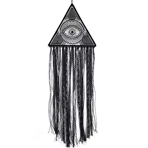Tvoip Black Boho Dream Catcher Handmade Crochet, 8.26x26.8 inch Evil Eye Design with Lace Triangle Round Dream Catchers Gothic Wall Art Decorations Hanging for Home Ornament Christmas Festival Gift