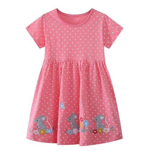 Image of HILEELANG Toddler Girl Short Sleeve Easter Dress Cotton Casual Jersey Shirt Playwear Applique Dress