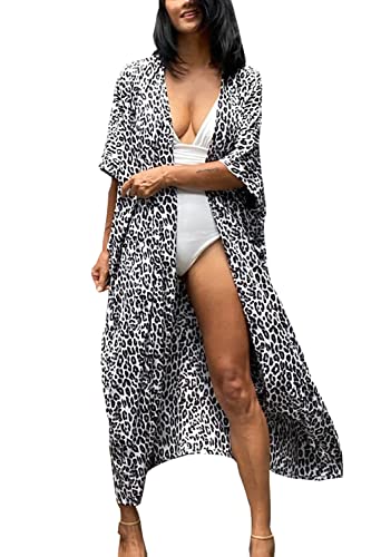 YouKD Bohemian Kimono Long Sleeve Cardigan Beach Swimsuit Cover Up Maxi Dress for Women Dark Green