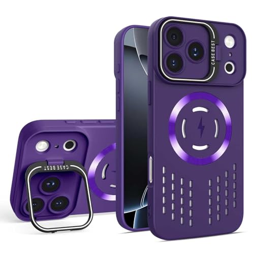 SZLUTLA For -iPhone 17 Pro Max/17 Pro/Air/17用磁気ケース、中空放熱カメラスタンドケース耐衝撃PCカバー,紫色,17 Pro