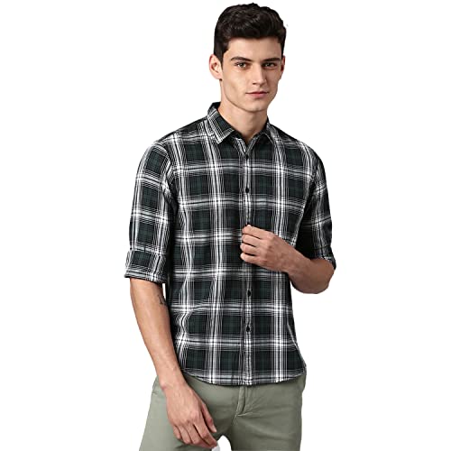 Image of Dennis Lingo Men's Slim Fit Checkered Casual Shirt (Green)