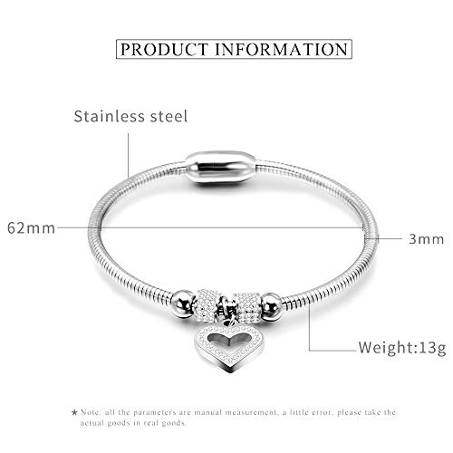 Jude Jewelers Stainless Steel Heart Charm Cubic Zircon Anniversary Valentine Bangle Bracelet2