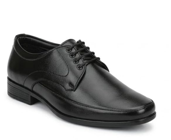 Men's Black Formal Derby Lace-Up Shoes, Leather Upper with Synthetic Sole, Round Toe, Office Wear-image-23