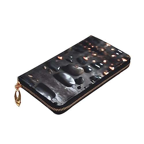 Leather Wallet - Stylish and Functional Wallet for Women with Multiple Compartments and Zipper Design Black Mystery Heart Stone Prints, Black, One Size3