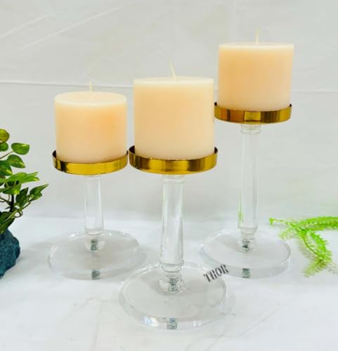 Small Crystal Candle Holders for Pillar Candles - Clear Glass Tealight Candles Holder for Table Centerpiece Wedding Party Birthday Set of 3