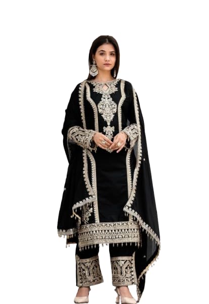 Image of Traditional Embroidered Pakistani Salwar Kameez Set, Pista Green, Cotton Silk with Zari Work