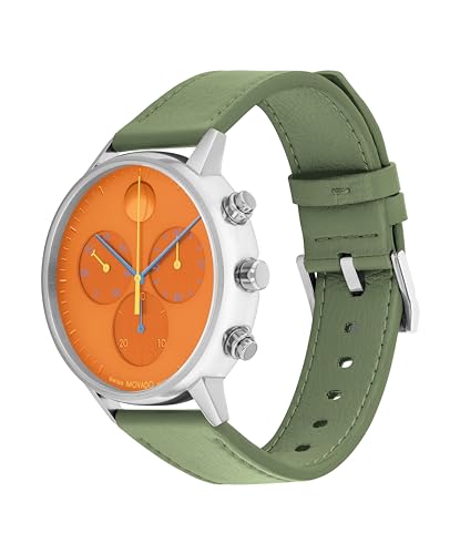 Movado Face Men's Watch - Swiss Quartz Chronograph Movement, Leather Strap - 3 ATM Water Resistance - Luxury Fashion Timepiece for Him - 43mm2