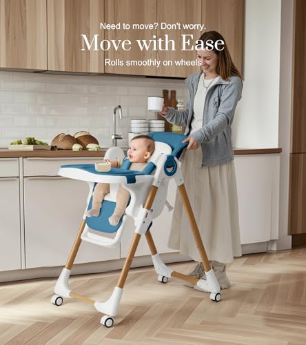 Image of Mallify Convertible High Chairs for Babies and Toddlers, Height Adjustable Baby High Chair, High Chair with Removable Tray, Adjustable Backrest, Portable Baby Dinning Chair with Lockable Wheels
