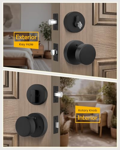 Image of Goldenwarm Black Door Knobs with Deadbolt, Zinc Alloy Exterior Front Door Knobs and Single Cylinder Deadbolt, Matte Black Front Door Locks Set (2 Pack)
