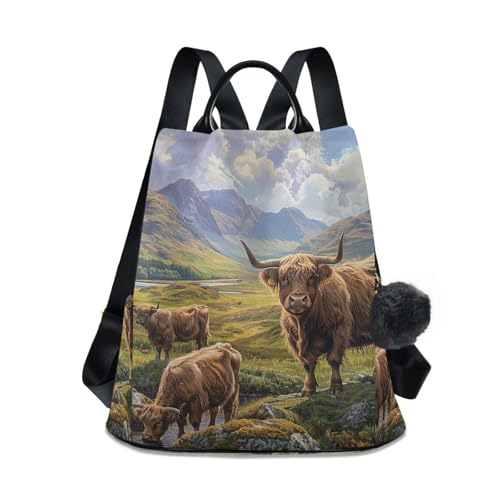 Sac à dos femme motif vache écossaise idéal pour vos balades urbaines sécurisées