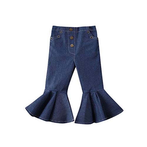 FUFUCAILLM Flared Jeans Toddler Girl, Little Girls Denim Jeans Bell Bottom Flare Pants Leggings Trousers 1-6T (5-6Y, Blue)