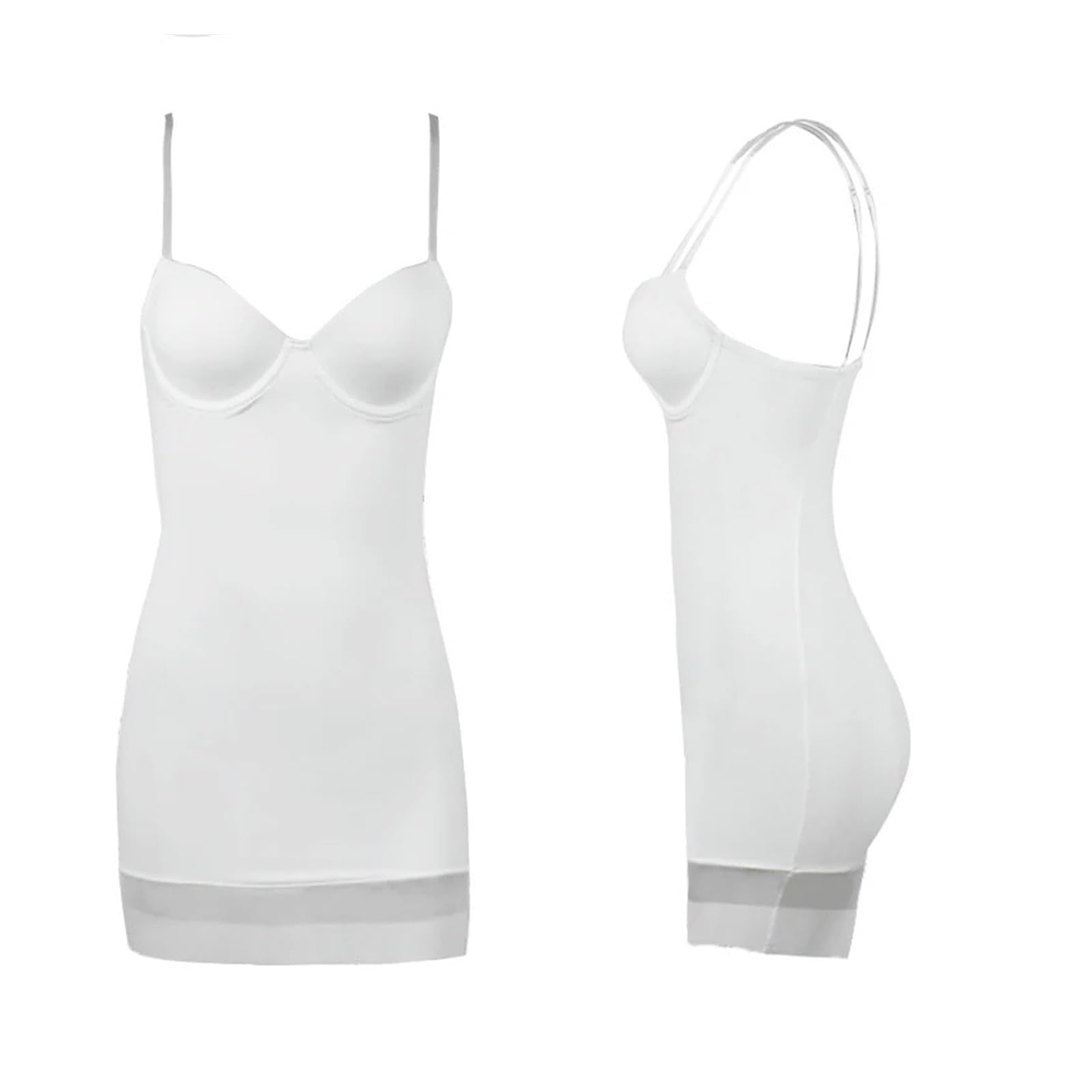 Vestido Moldeador Vestido Blanco con Tirantes, Ropa Interior for Mujer, de Malla, con Control, for Fiesta, con Aros, Minifalda de Tubo, Vestido Interior Corto.(White Dress,S)