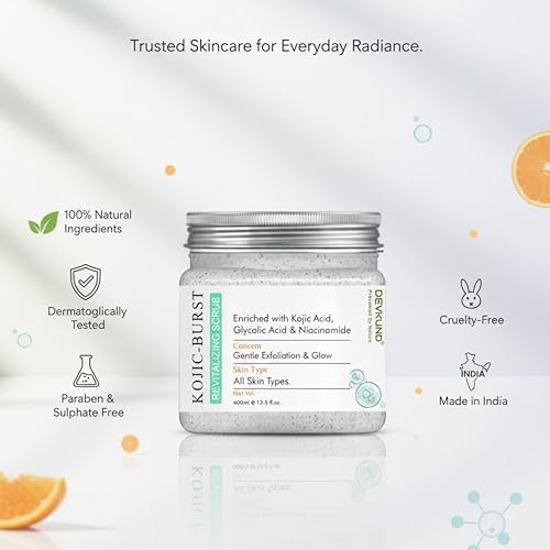 Image of Kojic-Burst Revitalizing Face & Body Scrub | Enriched with Kojic Acid, Glycolic Acid & Niacinamide | Skin Brightening, Exfoliating & Revitalizing - 400ml