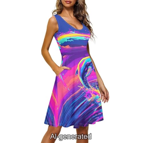Image of Dreaweet Casual Sleeveless Dresses for Women Girls, Round Neck Tank Dresses with Pockets Summer Sundress Size XS-4XL