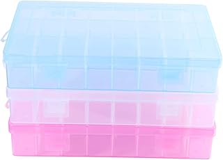 Juego de 3 Cajas de Almacenamiento de Plástico Secciones Extraíbles para Joyas Piezas Pequeñas Cuentas Portátiles Color Azul Y Rosa