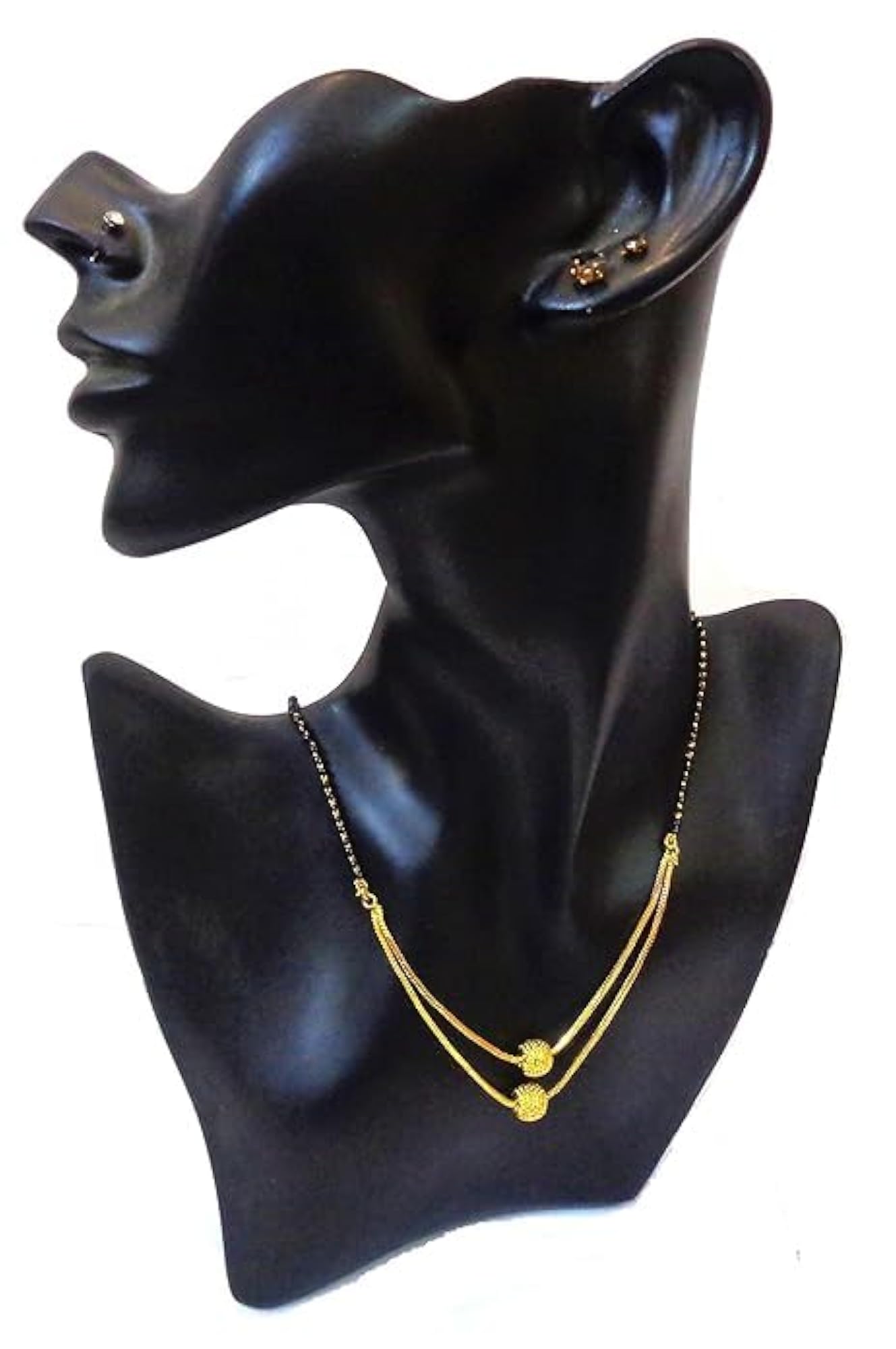 Women's Two-Layer Gold-Plated Mangalsutra Necklace with Black Beaded Design