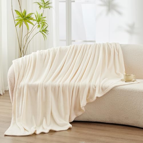 CozyLux Kuscheldecke Flauschig Decke Sofa 150x200 cm für 4 Jahreszeiten - Weich/Warm/Leicht Sofadecke Wohndecke Couchdecke für Sofa/Bett/Couch, Flanell Fleecedecke 150x200cm Creme