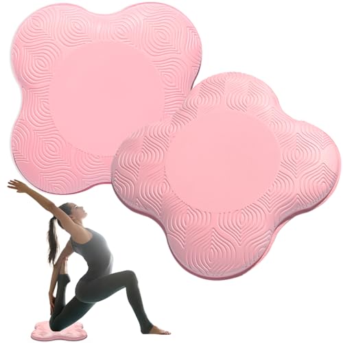 MBHKRRS 2 Pack Yoga Knee Pads Mat Set - Extra Thick Foam Kneeling Pad Cushion for Knees Elbows Wrists Head - Yoga Essentials for Women Men Non-Slip Pilates Meditation Floor Workouts (pink)