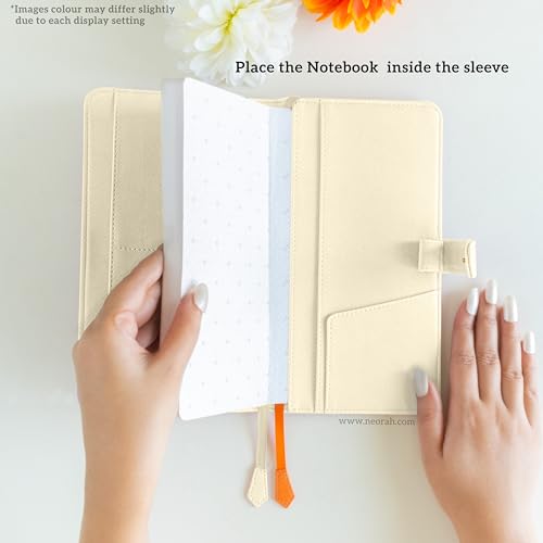 Image of NEORAH-PETITE Notebook SLEEVE with SNAP Button + Dotgrid JOURNAL|Faux Leather Sleeve + Penloop|2Front 1Back compartment|4 Card Slots|2 BookMarks|Gift Box- Fits any PETITE Softcover Notebook- AFTERGLOW