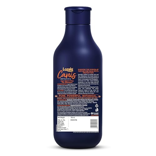 Image of Lozalo Canis Botanica Pet Shampoo 1500ml (750 ml+750 ml Free) Anti Tick & Flea Dog & Cat Shampoo with Neem, Lemongrass & Eucalyptus | pH Balanced & Paraben Free Shampoo for All Breeds