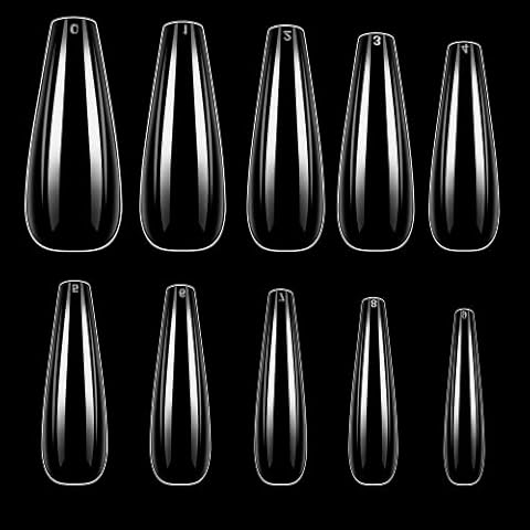 Makartt Nail Tips, 500pcs Long Coffin Press on Nails Natural Full Cover Acrylic Nails Round False Nails 10 Sizes for Nail Art A02 Cover