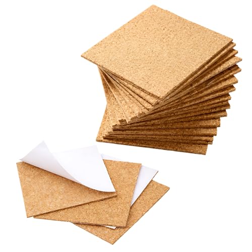 32 PCS Cork Coasters Self-Adhesive Cork Sheet DIY Craft Cork Tiles for Custom Coasters and Furniture Protection 4x4 Inch Square Cork Mats with Strong Adhesive Backing