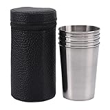 Vasos de chupito de acero, juego de vasos de chupito de acero de 4 piezas, vasos de chupito de acero inoxidable portátiles, vasos de vino de acero para senderismo, picnic, camping