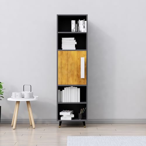Image of Bniture Bookshelf for Home | Engineered Wood Book Shelf with 1 Door & 4 Shelf | Open Book Shelf Stand for Library | Multipurpose Display Organizer for Living Room & Study | Slate Grey & Giant Wood