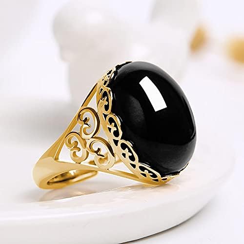 Fashionable Lady Adjustable Natural Agate Onyx Stone Ring Emerald Vintage Inlaid Female Ring Wedding Engagement Jewelry 925 Sterling Silver Crystal Quartz Gemstone Stone Ring Jewelry Gift （Black）3