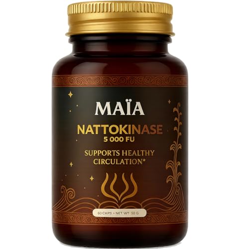 Maia Nattokinase Supplement with 5000 FU Supports Arterial Cleanliness and Heart Health Promotes Healthy Circulation Added Vitality and Wellness Plant-Based Capsules Zero Sugar 60 Capsules