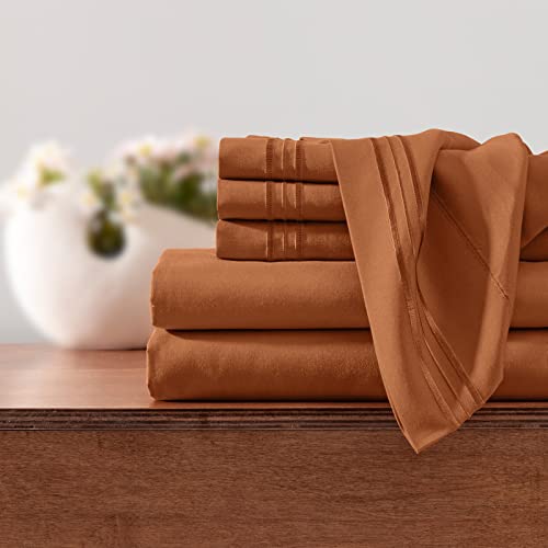 Image of Horbaunal Caramel Pumpkin King Size Sheet Set - 6 Piece Luxury 1800 Thread Count Bedding Sheets & Pillowcases - 16 Inch Deep Pocket Microfiber Bedding Set - Soft & Wrinkle Bed Sheets
