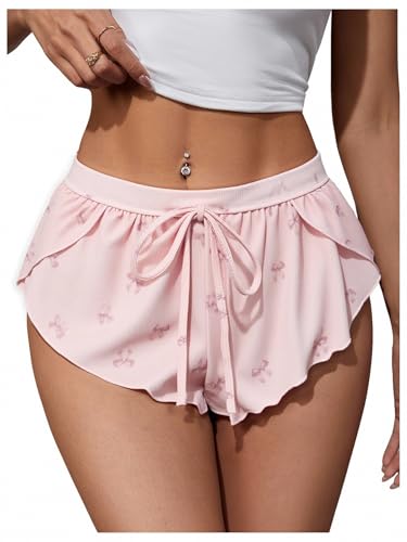 Image of MakeMeChic Women's Pajama Bottoms Floral Print Tie Front Micro Short Side Slit Summer Lounge Shorts