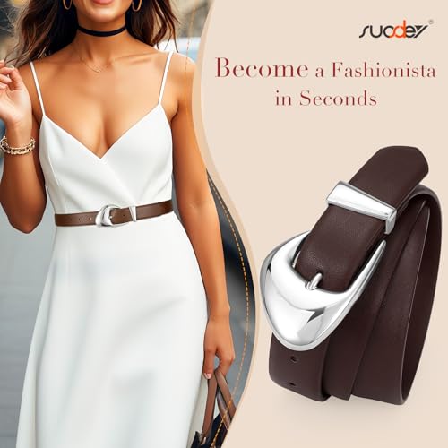 SUOSDEY Fashion Womens Leather Belt,Soft Leather Waist Belt with Silver Buckle for Ladies Jeans Pants Dresses,width 1.1"4